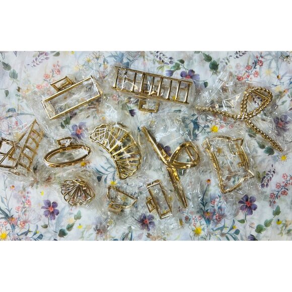 Gold Toned Hair Claw Clips Set Of 11 Pieces - Picture 4 of 4